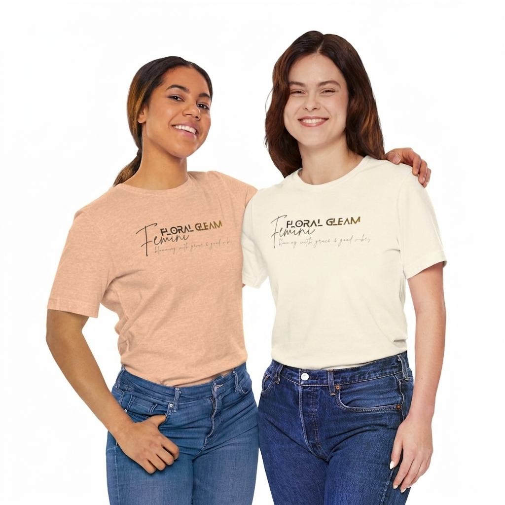 Two women wearing t-shirts with 'Floral' text on a white background